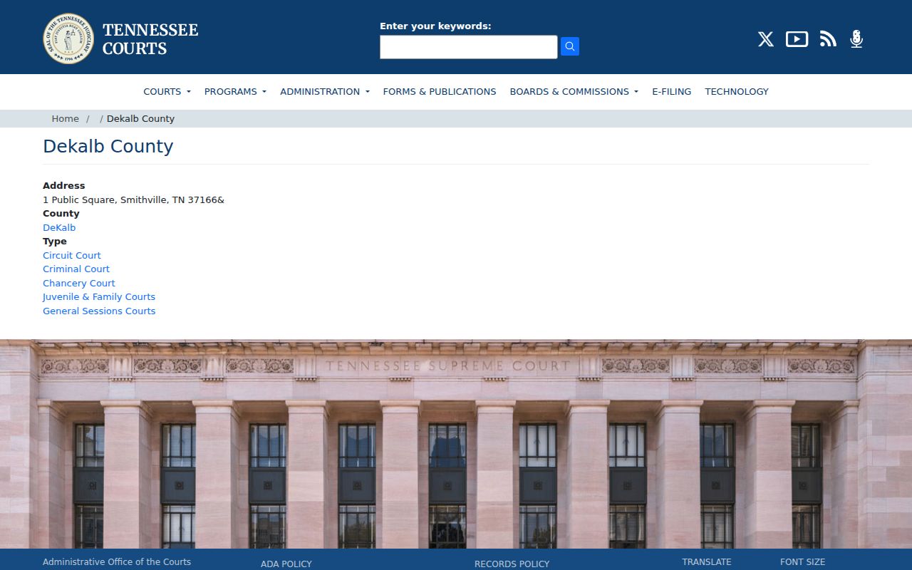 Tennessee directory of DeKalb County criminal courts
