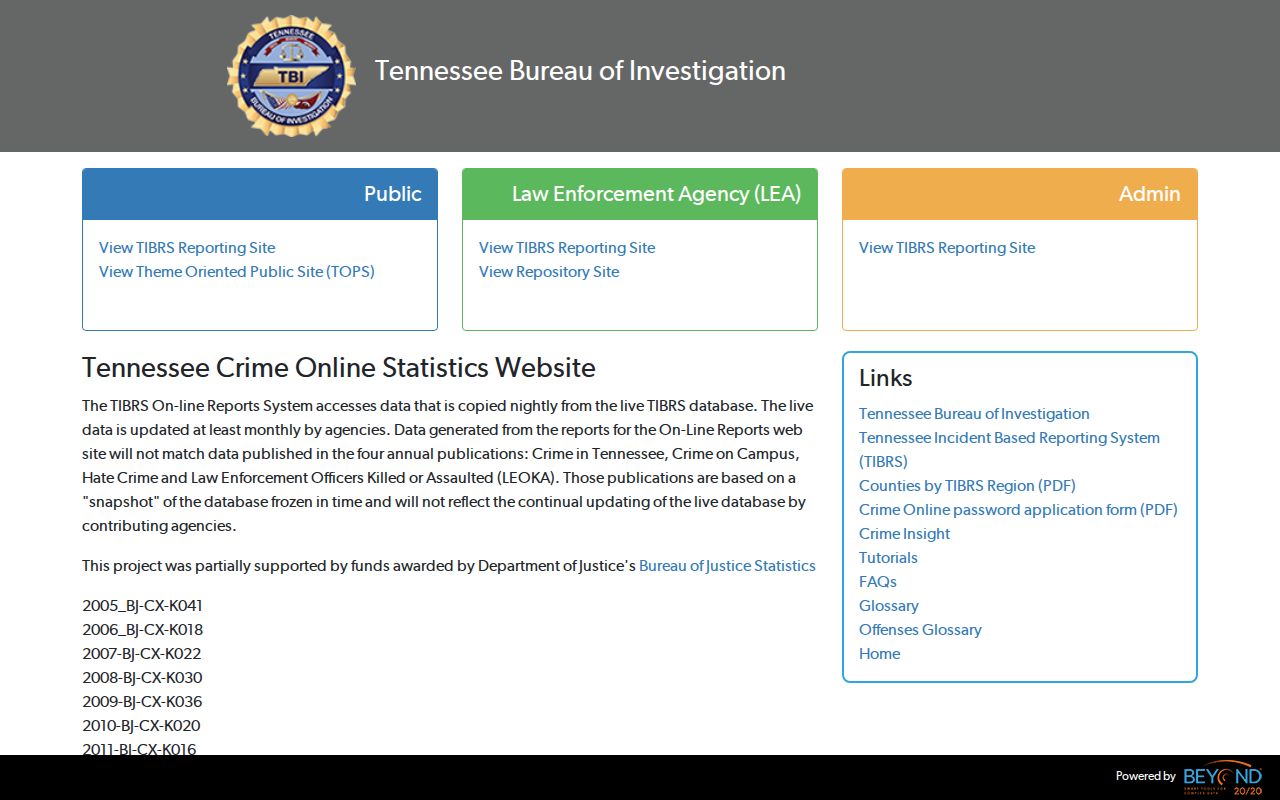 Tennessee CrimeInsight filters for DeKalb County crime records