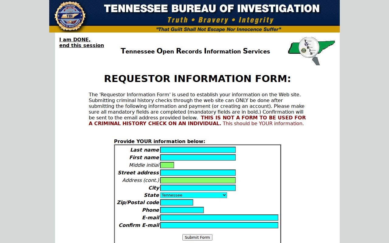 TN-FlexCheck TORIS requester registration fields