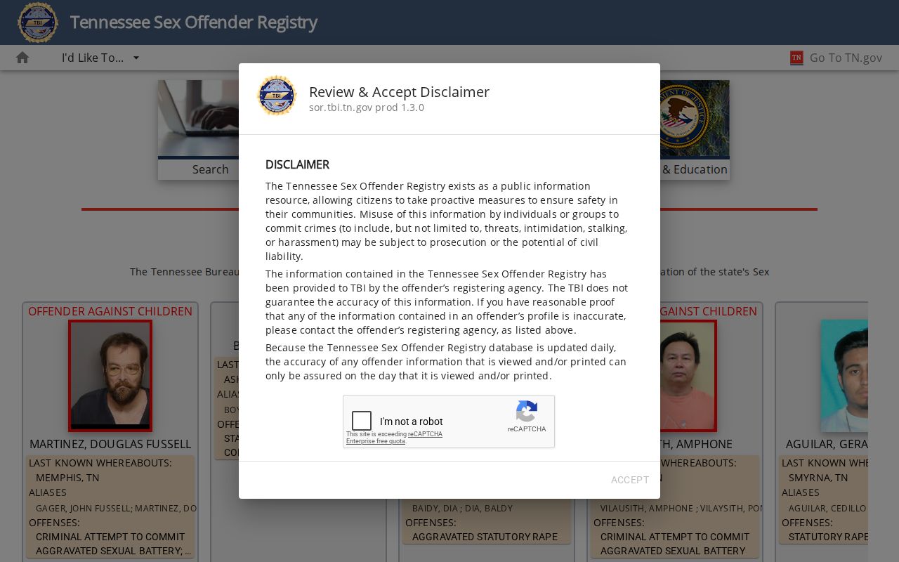 DeKalb County sex offender registry search controls from TBI